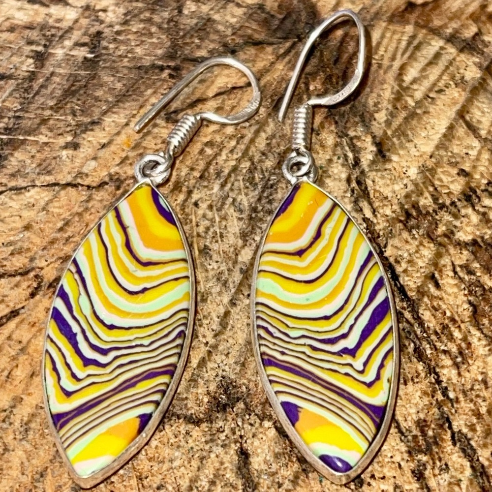 Rainbow Calsilica Earrings 2 1/4” - Picture 4 of 7